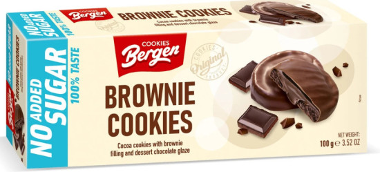Печенье Bergen Cookies Brownie Cookies БЕЗ САХАРА 128 гр / Польша