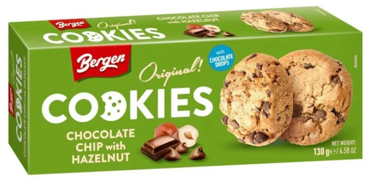 Печенье Cookies Chocolate Chip with Hazelnut 130 гр / Польша | Bergen