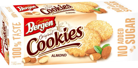 Печенье Bergen Cookies Almond Без сахара 130 гр / Польша