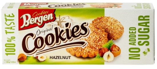 Печенье Bergen Cookies Hazelnut Без сахара 130 гр / Польша
