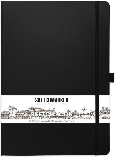 Блокнот для зарисовок SKETCHMARKER 140 г/м2 21×30 см 80 л, твердая обложка, Черный MP2314005SM