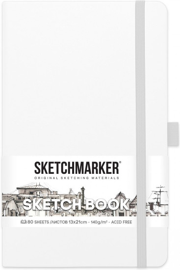 Блокнот для зарисовок SKETCHMARKER 140 г/м2 13×21 см 80 л, твердая обложка, Белый MP2314103SM