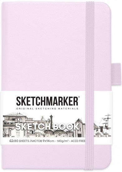 Блокнот для зарисовок SKETCHMARKER 140 г/м2 9×14 см 80 л, твердая обложка, Фиолетовый пастельный MP2314701SM