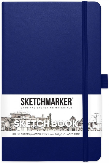 Блокнот для зарисовок Sketchmarker 140 г/м2 13×21 см 80 л, твердая обложка, Королевский синий MP2314803SM