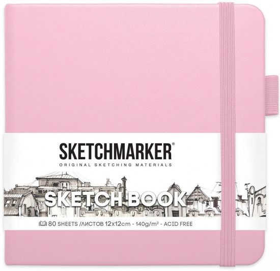 Блокнот для зарисовок SKETCHMARKER 140 г/м2 12×12 см 80 л, твердая обложка, Розовый MP2315002SM