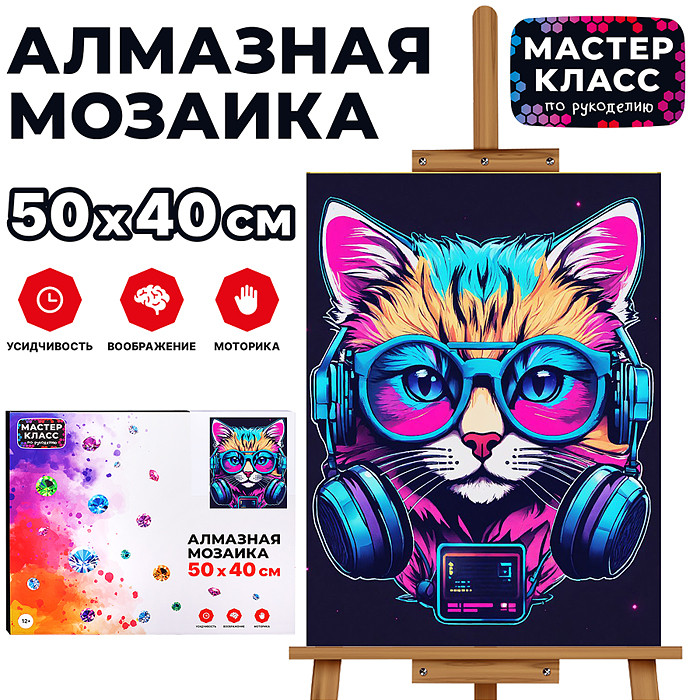 Мозаика алмазная «Кот в наушниках» | Мастер класс