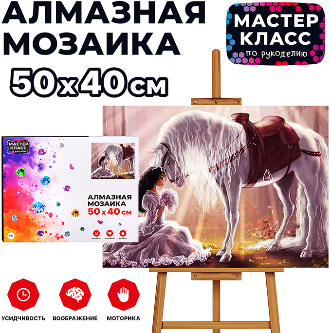 Мозаика алмазная «Девушка в белом и лошадь» | Мастер класс
