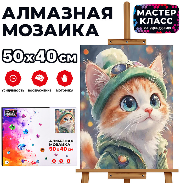 Мозаика алмазная «Котик в шапочке» | Мастер класс
