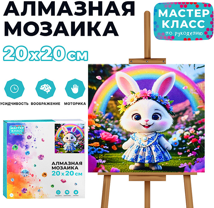 Мозаика алмазная «Зайка с радугой» | Мастер класс