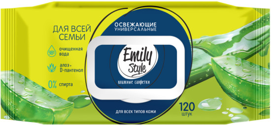 Эмили Emily Style Влажные салфетки Универсальные Для всей семьи Алоэ с крышкой 120шт