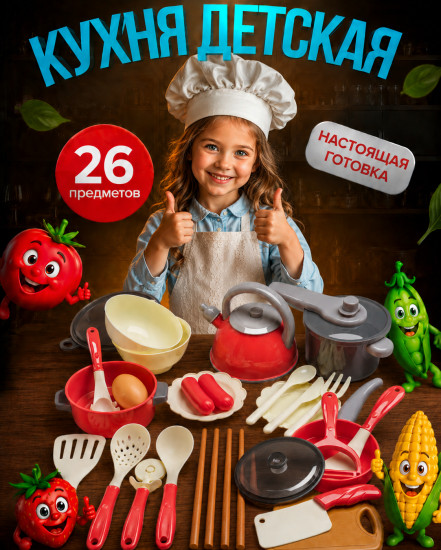 Детская игрушечная посуда с продуктами