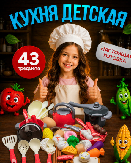 Детская игрушечная посуда с продуктами