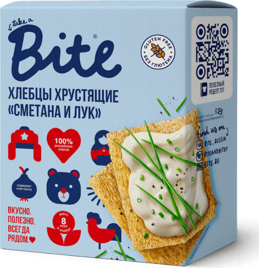 Хлебцы хрустящие Bite КУКУРУЗНО-РИСОВЫЕ со вкусом «Сметана и лук» 100г