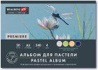 Бумага для пастели Абразивная А3, альбом (склейка), 20 листов, 4 цвета, 240 г/м2, BRAUBERG ART, 117770