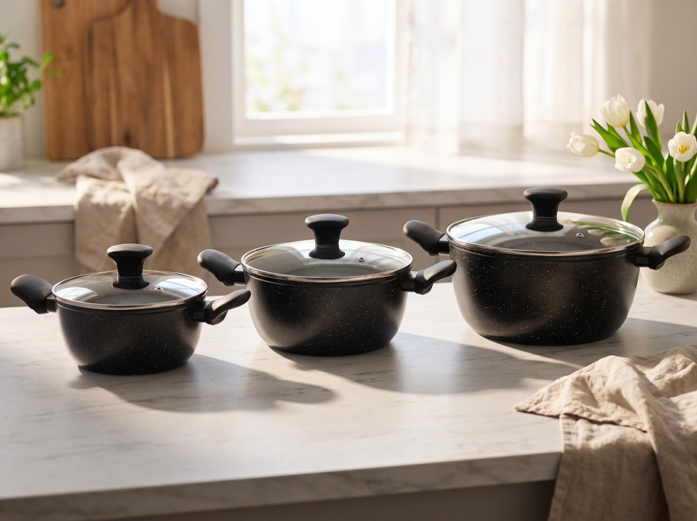 Кастрюля из кованого алюминия 4,2л с крышкой 24см Linea Granito NERO | Regent