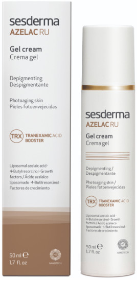 Кем-гель Sesderma AZELAC RU Gel Cream для лица депигментирующий от пигментных пятен, липосомальный крем против веснушек, постакне и купероза