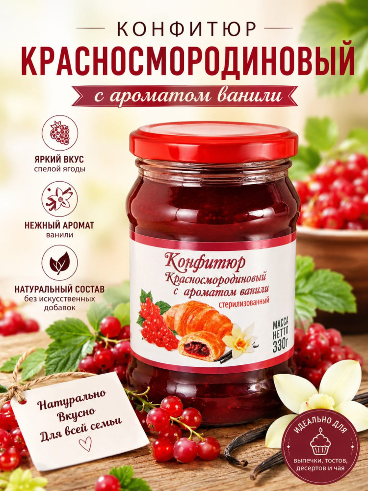 Конфитюр красносмородиновый с ароматом ванили | ЛУКОМОРЬЕ