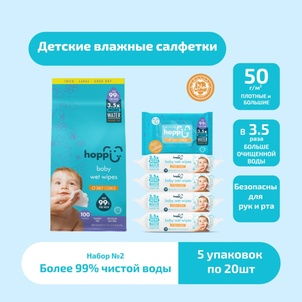 Детские влажные салфетки | Hoppi
