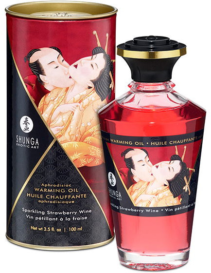 Массажное масло со вкусом «Игристое клубничное вино» Aphrodisiac Warming Oil | Shunga