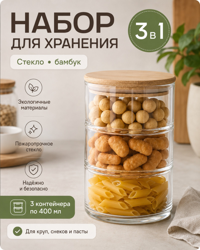 Менажница 3 в 1 для сыпучих продуктов