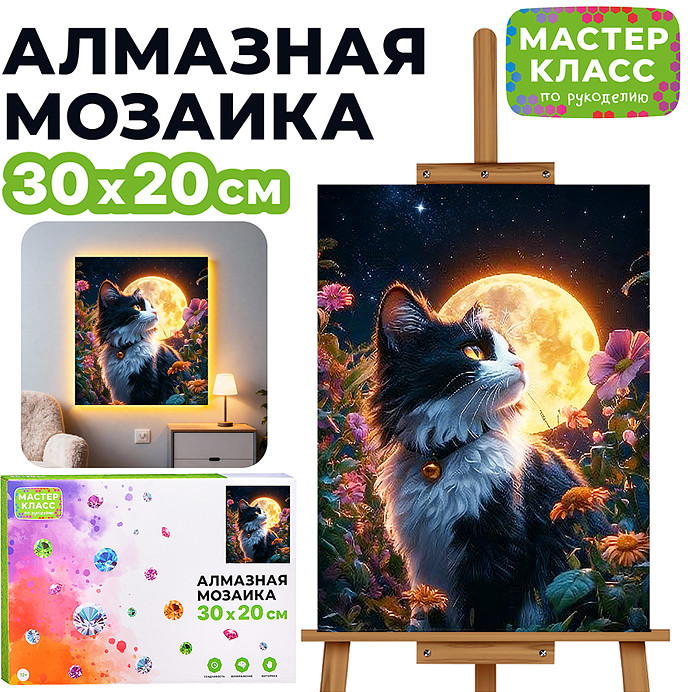 Мозаика алмазная «Черно-белый котик» | Мастер класс