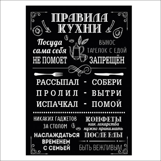 Постер «Правила кухни» А4, ламинированный декоративный плакат для кухни