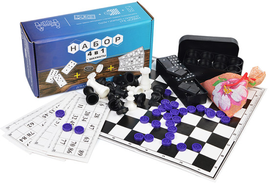 Игра 4 в 1 «Шахматы, шашки, нарды, домино»
