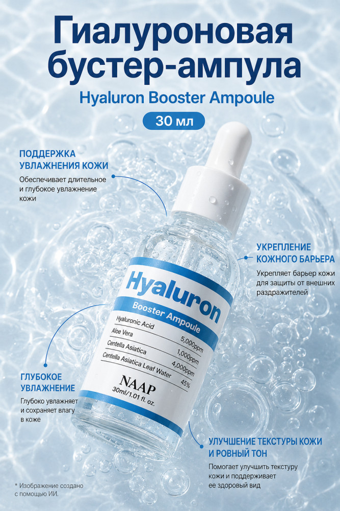 Ампула-бустер с гиалуроном для лица «Hyaluron Booster» | NAAP