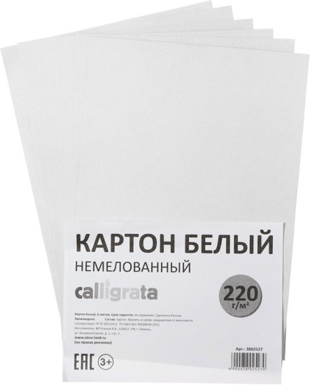 Картон белый А4, 6 листов, немелованный, на скобе,