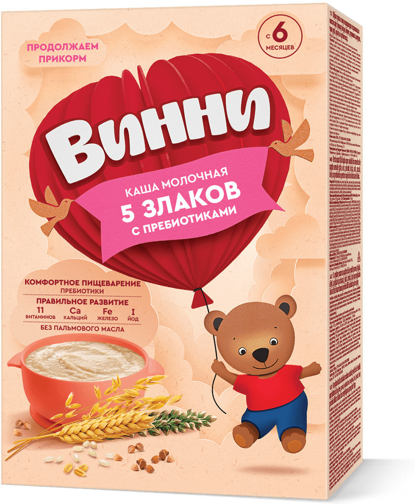 Каша молочная 5 злаков с пребиотиками | Винни