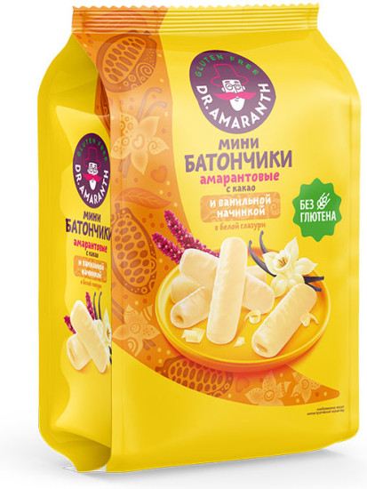 Мини-батончики «Dr.AMARANTH» с какао и ванильной начинкой в белой глазури 100г