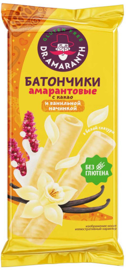 Батончики «Dr.AMARANTH» амарантовые с какао и ванильной начинкой, в белой глазури 19г