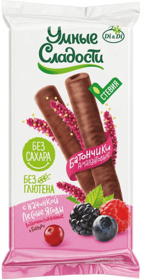Батончики с начинкой «Лесные ягоды» в глазури витаминизированные «Умные сладости» без глютена, 20 г