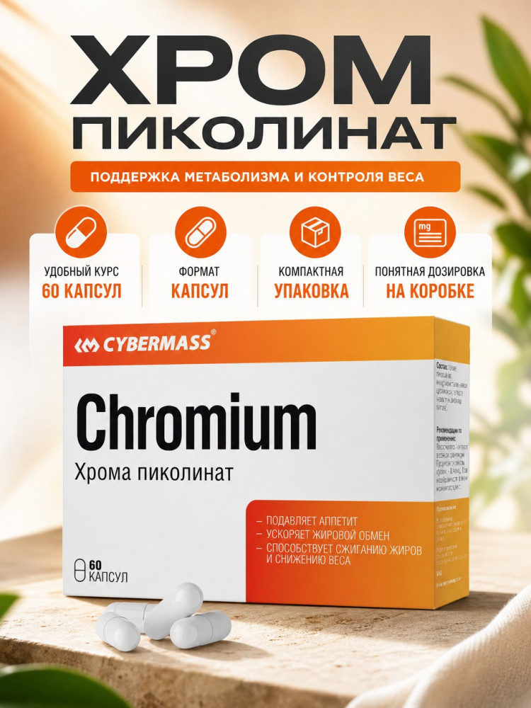 Chromium Хрома пиколинат капсулы по 270 мг, 60 шт Подавляет аппетит , способствует снижению веса | Cybermass