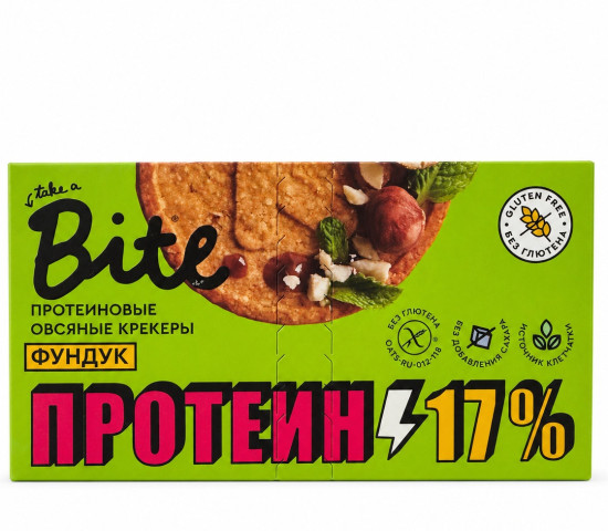 Крекеры Протеиновые овсяные BITE с фундуком 125г