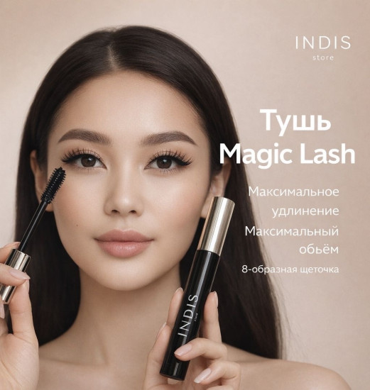 Тушь для ресниц INDIS store Magic lash для объема, удлиняющая, подкручивающая черный