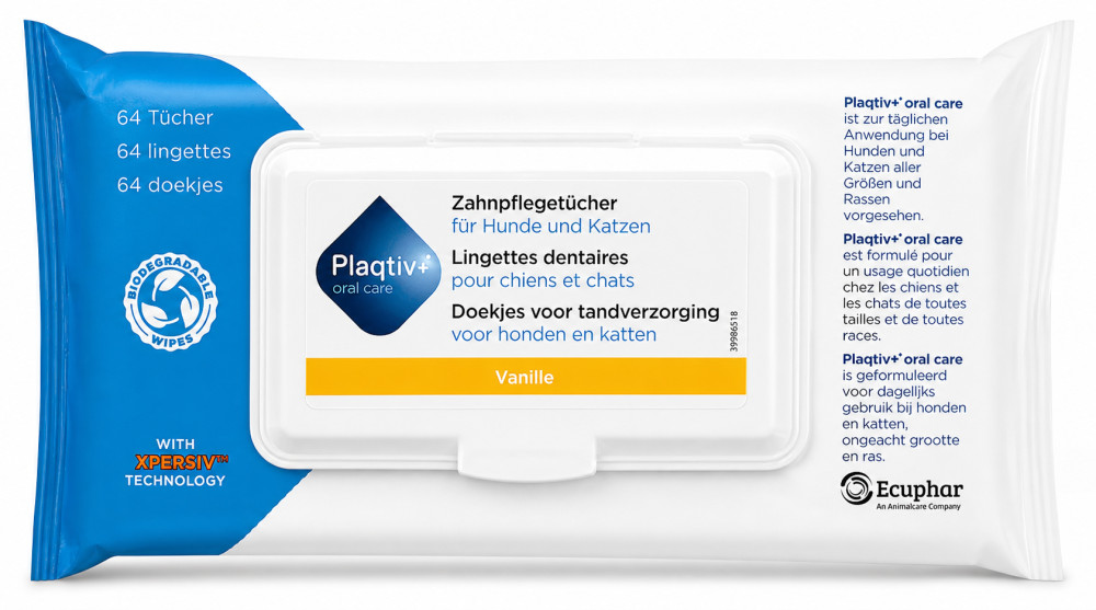Салфетки для ухода за зубами у кошек и собак «Dental Wipes» | Plaqtiv+ | Ecuphar