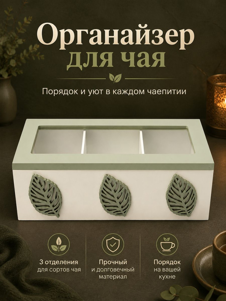 Органайзер для чайных пакетиков с крышкой «Листья» | Elan Gallery