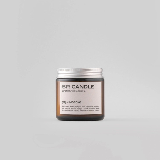 SP Candle Ароматическая свеча из соевого воска Уд и молоко, 100 г