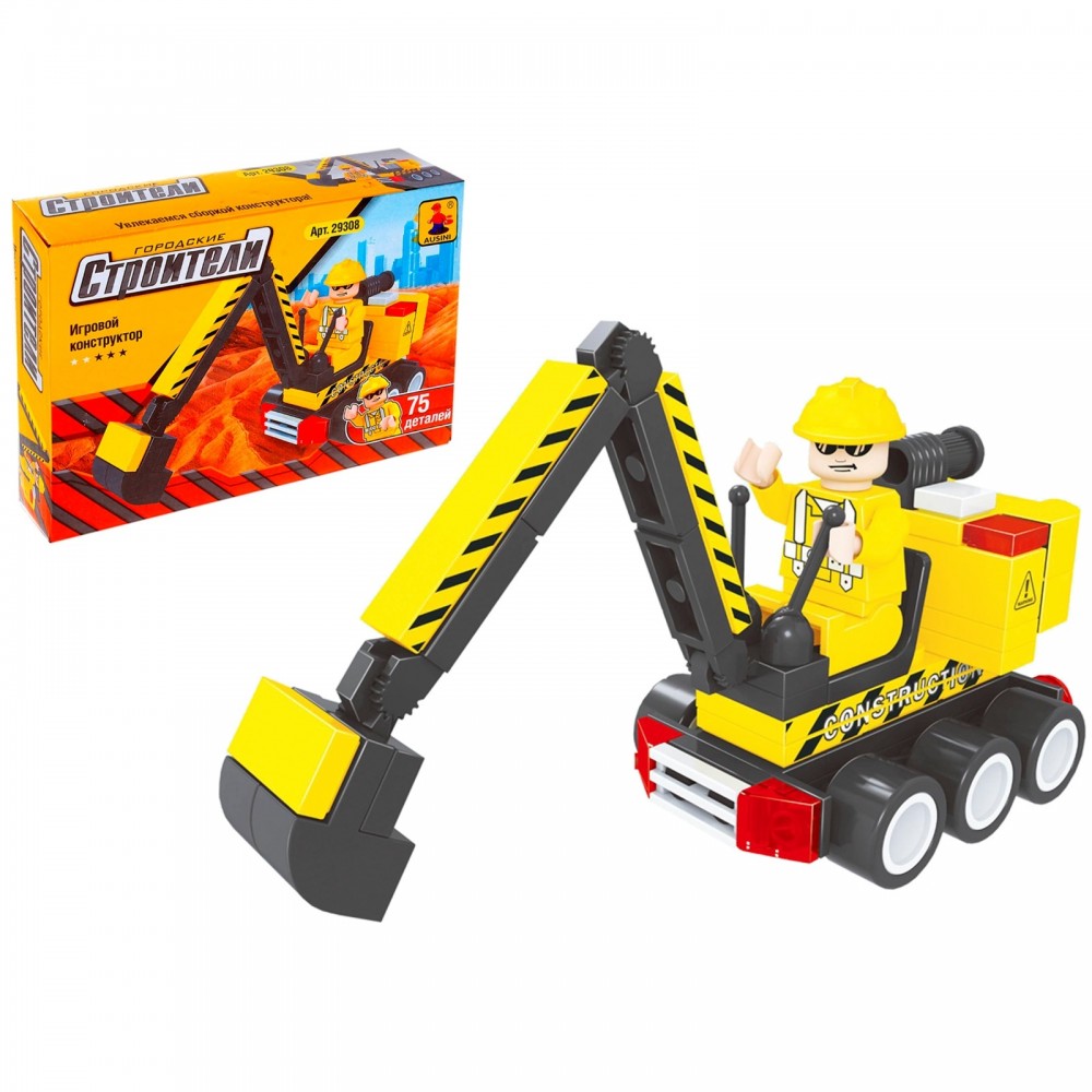 Конструктор «Экскаватор», 75 деталей | Городские строители | Ausini