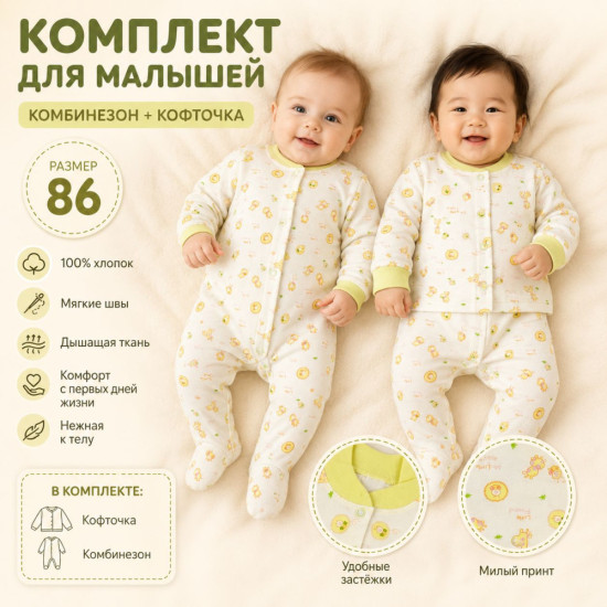 Комплект для новорождённых: комбинезон и кофточка с принтом «Жираф»