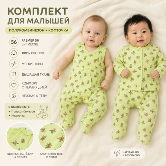 Комплект для новорождённых: кофточка и ползунки
