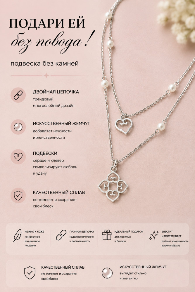 Подвеска серебрянная с жемчужными вставками