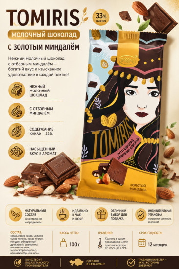 Молочный шоколад TOMIRIS «Золотой миндаль»