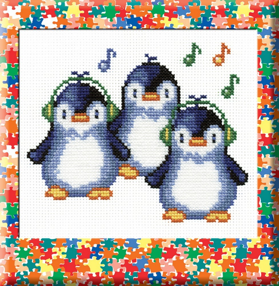 Набор для вышивания с цветной символьной схемой «Пингвины» | Вышивка по канве | РС-Студия