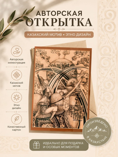 Открытки казахские Қыздарай, авторский этно дизайн, 10*15, 20 г.