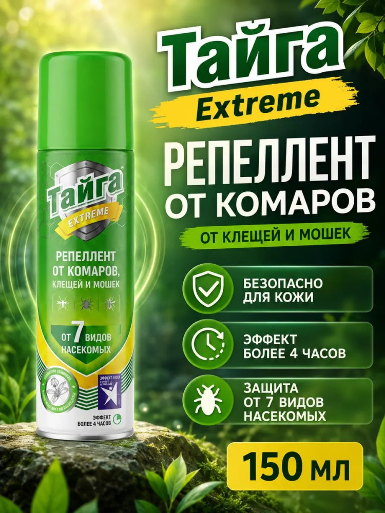 Аэрозоль-репеллент от комаров, клещей и мошек «7 в 1» | Тайга