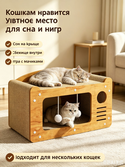 Домик для кошки с когтеточкой 56 см