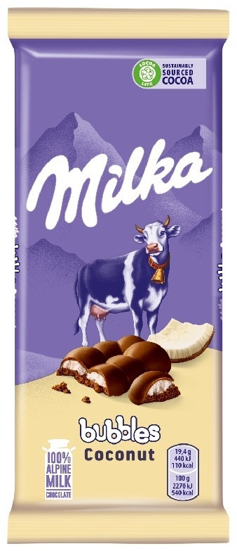Шоколад молочный пористый с кокосовой начинкой «Bubbles» | Milka