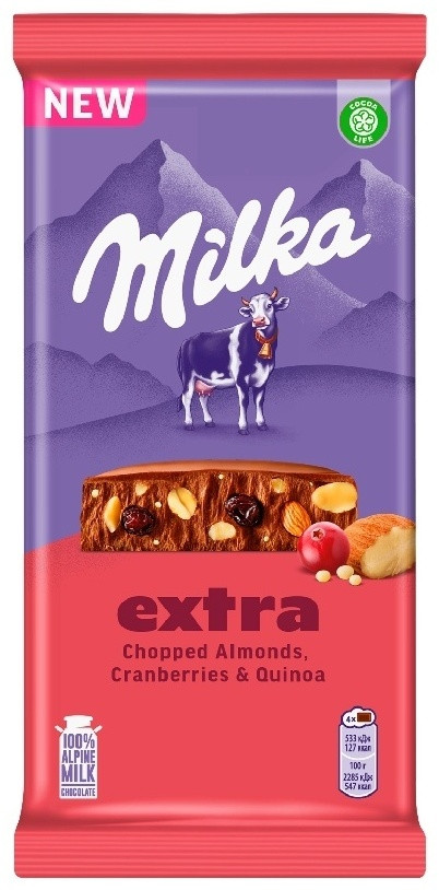 Шоколад молочный c миндалем, клюквой и киноа | Extra | Milka